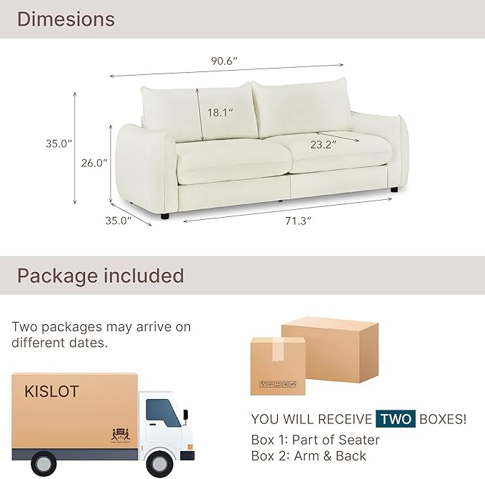 90'' Cloud Loveseat SofaChenille Fabric Couch with 3 Deep Seater Modern Love SeatComfy Thick CushionUpholstered Sofa Couch for Living Room Bedroom Apartment