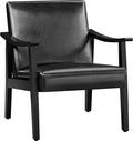 Yaheetech PU Leather Accent Chair Mid-Century Modern Armchair with Solid Wood Legs Reading Leisure Chair with High Back for Living Room Bedroom Waiting Room Black