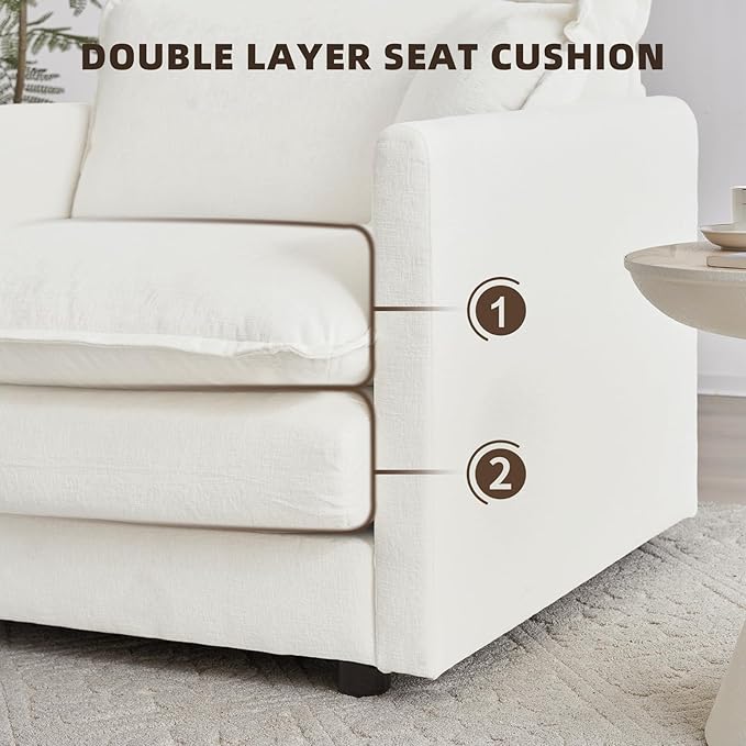 Single Accent Chair Sofa Chenille Fabric Reading Chair Single Sofa Couch with Pillow for Living Room Apartment Office(White)