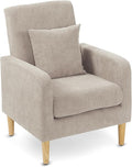 Upholstered Sofa Chair with Pillow Fabric Accent Armchair with Wooden Legs Comfy Lounge Chair for Living Room Bedroom or Office Supports up to 300 lbs (Beige)