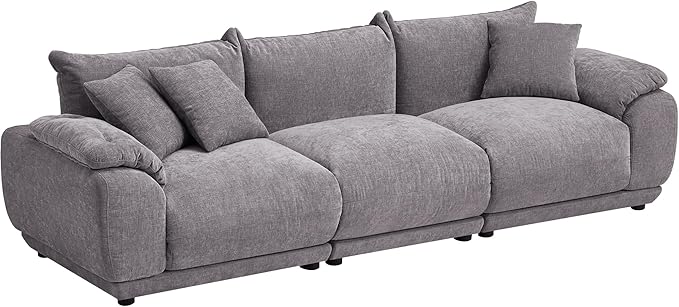 SICOTAS 102 Modular Sofa for Living Room - Cloud Sectional Sofa with Deep Seat &amp Removable Cover Modern 3-Seat Chenille Couch Sofas Set for Apartment Grey