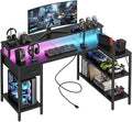 Alpen L Shaped Gaming Desk 47 Inch Computer Desks with Drawers Corner Desk Gaming Table with LED Lights &amp Power Outlets Monitor Stand Home Office Desk for Living Room Bedroom Black