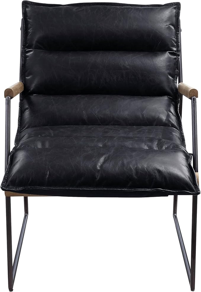 Distress Leather Accent Chair with Sled Base - Modern Chic Industrial Style Bedroom Living Room Chair