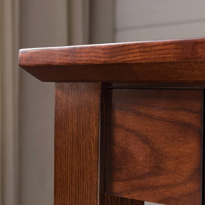 Leick Home 82400 Mission Writing Computer Desk with Drop Front Keyboard Drawer for Home Office Solid Wood Mission Oak