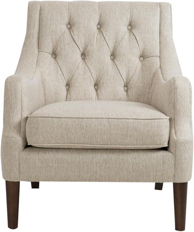 Madison Park Accent Chair for Living Room Upholstered Button Tufted Back Removable 5.75 T Seat Cushion Solid Wood Legs Modern Accent Armchair Family Room Furniture Bedroom Chair 29.25W Beige