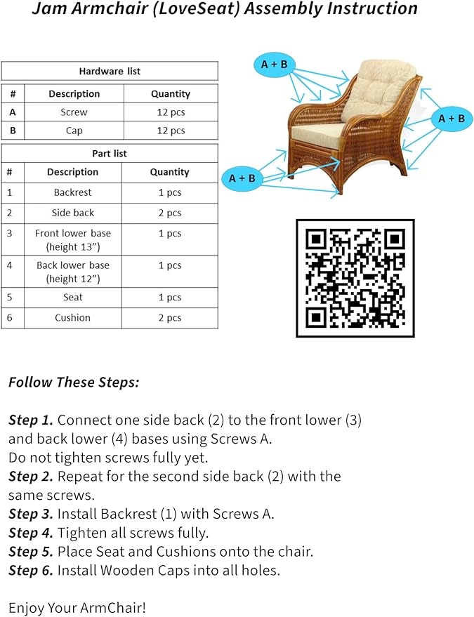 Wickerix Jam Lounge Living Accent Armchair Colonial Color Natural Rattan Wicker Handmade Design with Dark Brown Cushion