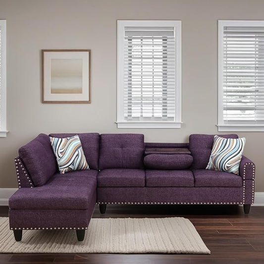 L-Shaped Sectional Sofa Modern Sectional Couches Home Sofas for Living Room with Movable Chaise Modular Living Room Sets Furniture for Apartment Bedroom &amp Office Purple