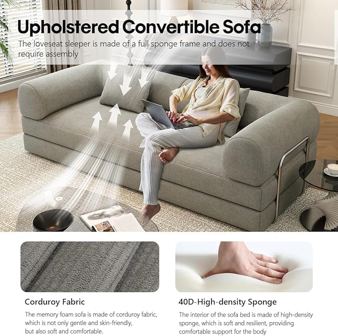 78.8 Modular Sofa Bed - 4-in-1 Convertible Design with Corduroy Fabric and High Density Sponge Removable Cover and Fixed Frame