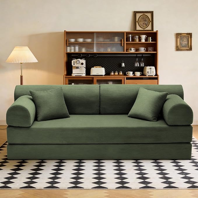 KEIKI 78 2Seat Sleeper Velvet Sofa Couch for Zen Space Small Space Style Conscious Homeowners Warm Inviting Comfy Supportive Rest Space Elegant Premium Premium Design Grayish Green