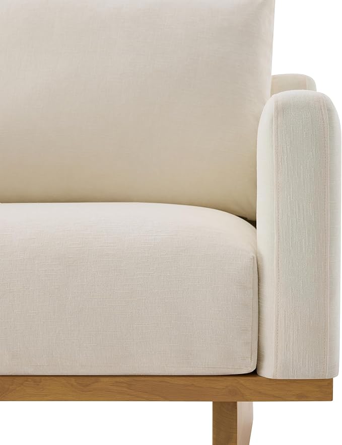 Christopher Knight Home Modern Minimalist Accent Chair with Solid Wood Frame Soft Cushions Spacious Seat Living Room Bedroom Reading Chair Beige