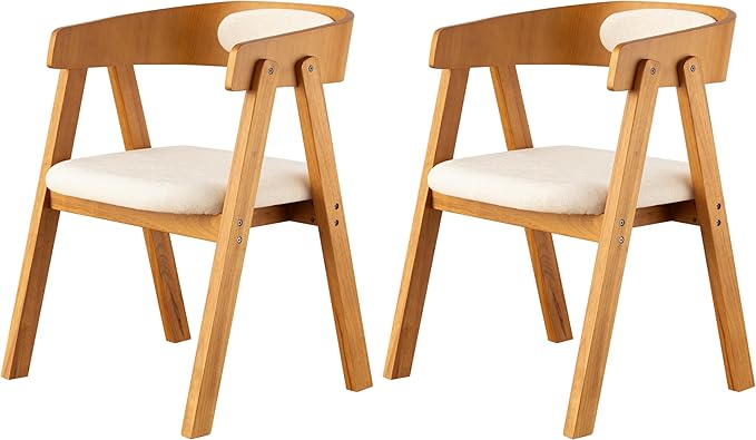 Chogori Wooden Dining Chairs Modern Dining Room Chairs with Arms and Upholstered Seat Farmhouse Style Chairs for Kitchen Dining Room Living Room (Dark Oak Set of 2)