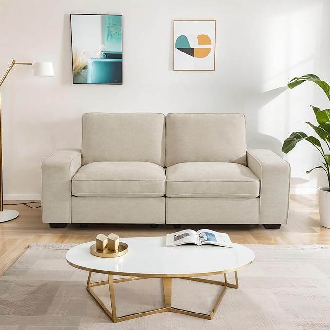 73 2-Seater Modular Sectional Sofa Loveseat Modern Comfy Chenille Couch with Removable Chenille Washable Cover Seat Storage and USB Port for Living Room Office Apartment Easy to Install Beige