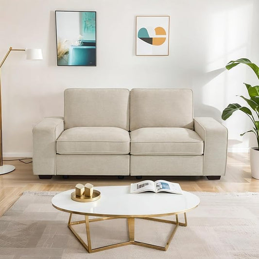 73 2-Seater Modular Sectional Sofa Loveseat Modern Comfy Chenille Couch with Removable Chenille Washable Cover Seat Storage and USB Port for Living Room Office Apartment Easy to Install Beige