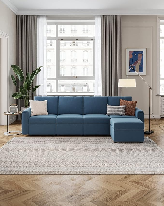 LINSY HOME Modular Sectional Sofa with Storage Washable Sectional Couch Covers Changeable Couch Ottoman to Extend Your Sofa Blue