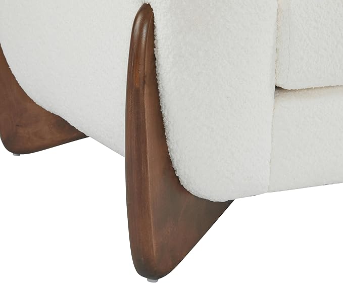Christopher Knight Home Modern Boucle Fabric Upholstered Club Chair for Living Room Home Office Apartment Relaxing Chair with Removable Cushion and Birch Wood Legs White and Walnut