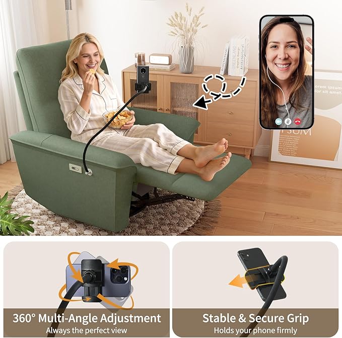 cinkehome Power Swivel Rocker Recliner Electric Glider Recliner for Nursery with USB &amp Type-C and Phone Holder Upholstered Rocking Recliner for Living Room Nursery Green