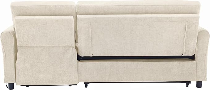 ERYE L-Shaped Reversible Recliner Sectional Sofa Chenille Upholstered Pull Out Convertible Sofabed with Pull Out Sleeper Couch Bed and Recliner Chaise Lounge and USB-C Ports