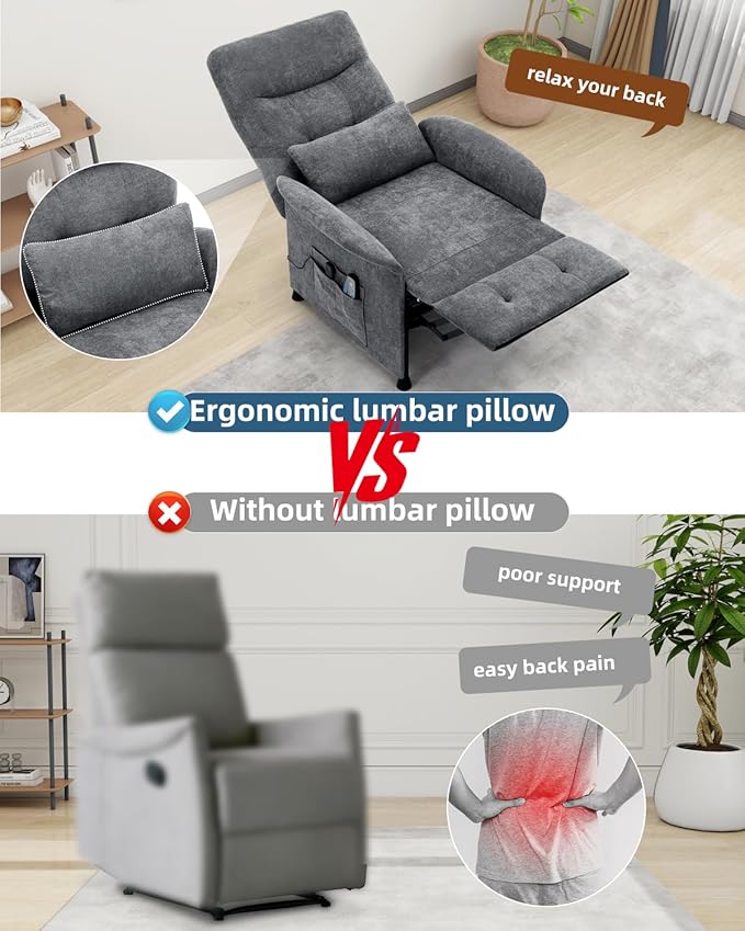 Power Recliner Chair for Adults - Electric Reclining Sofa with Side Pocket &amp Remote Adjustable Recliner for Living Room or Home Theater Seating