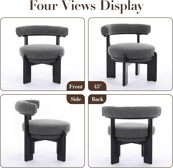 Modern Accent Chair Set of 2 Upholstered Barrel Chair Faux Sherpa Comfy Side Chair with Wooden Frame for Living Room Bedroom Black