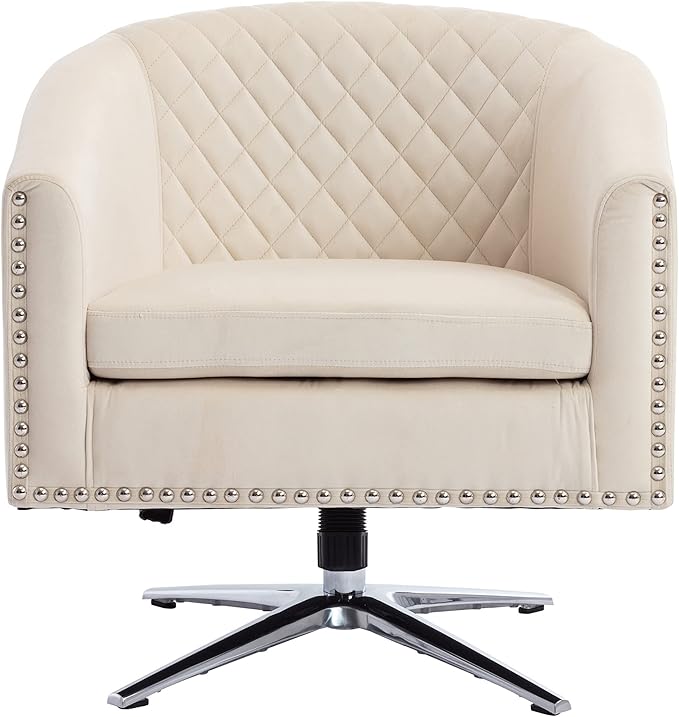 Swivel Barrel Chair Living Room Chair with Nailheads and Metal Base