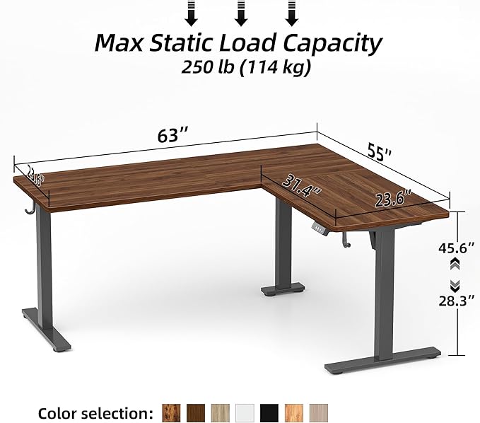 TIQLAB L Shaped Standing Desk Adjustable Height Electric Corner Standing Desk 63 x 55 inch Sit Stand Computer Table with Splice Board Black Walnut