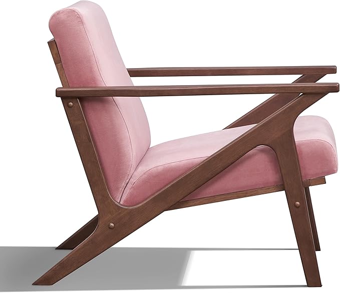 Zola Mid Century Modern Accent Chair Arm Chair: The Perfect Reading Living Room and Bedroom Chairs for Modern Home Furniture Use! Solid Wood Frame Blush Velvet/Walnut