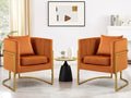 Velvet Modern Living Room Accent Chairs Set of 2 Upholstered Mid-Century Barrel Chairs for Bedroom Side Club Reception Chairs with Gold Metal Legs Orange