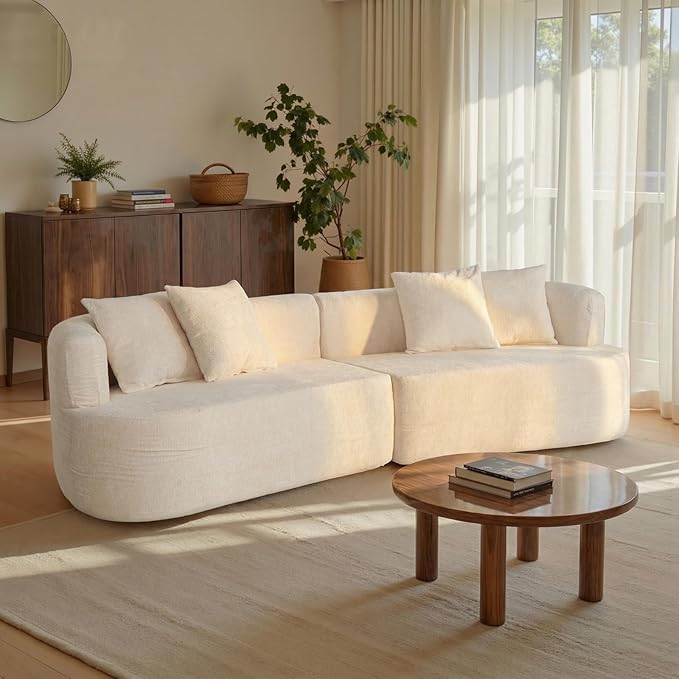 106 Modern Curved Boneless Sectional Couches for Living Room Luxury Chenille Fabric Oversized Modular Cloud Sofa with 4 Pillows Comfy Deep Seat Foam Couch in Box No Assembly (4 Seater Beige)