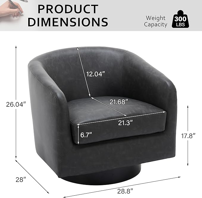Lumibee Faux Leather Swivel Barrel Chairs Upholstered Comfy Round Swivel Accent Chair 360° Rotation Single Sofa Club Armchair for Living Room Reading Room Bedroom Black