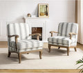 HULALA HOME Mid-Century Modern Chair Set of 2 Upholstered Accent Chair with Graceful Curves and Wooden Legs Comfy Lounge Armchair Striped Accent Chairs for Living Room Bedroom (Grey)
