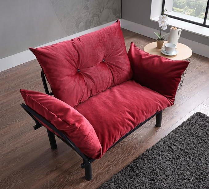 49 Mini Couch with Mattress Included Small Loveseat Sofa Chair for Small Space Oversized Accent Chair and a Half Metal Frame (Red)