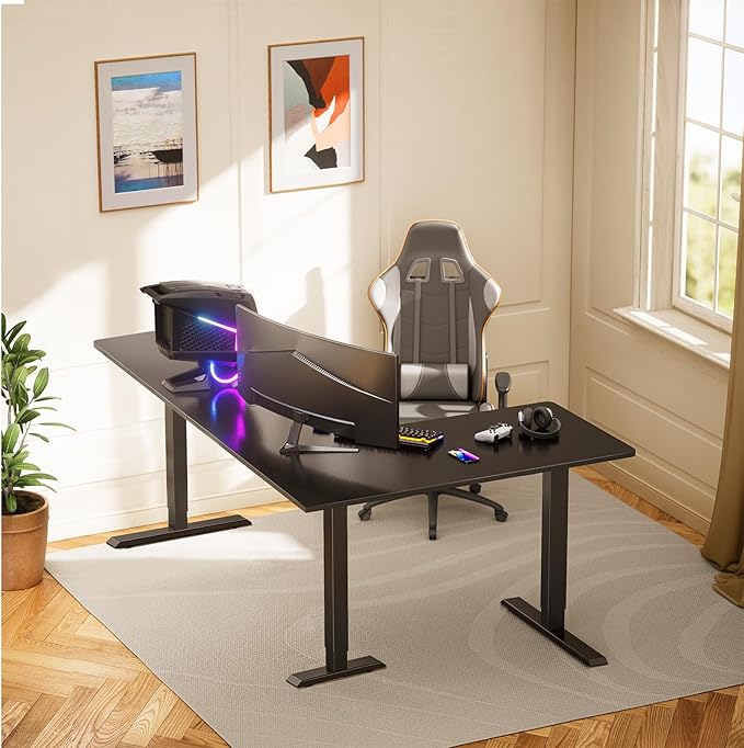 ErGear L Shaped Standing Desk 75 x 63 Electric Adjustable Height Sit Stand Desk Ergonomic Large Computer Table Left &amp Right Interchangeable Installation Suitable for Home Office Use Black