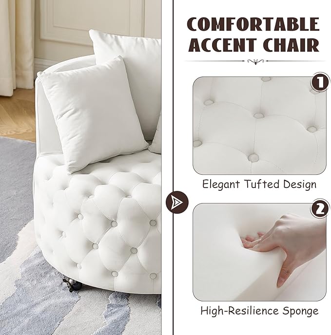 360° Swivel Barrel Chair Set of 2 30W Modern Velvet Upholstered Round Accent Chair with Button Tufted Design &amp 4 Movable Wheels Comfy Small Armchair for Living Room Bedroom Sillas Para Sala Bei
