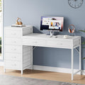 Computer Desk with Reversible Drawer 55 inch Home Office Desks with 7 Drawers Modern Compact Study Writing Table Workstation with Storage for Small Spaces All White