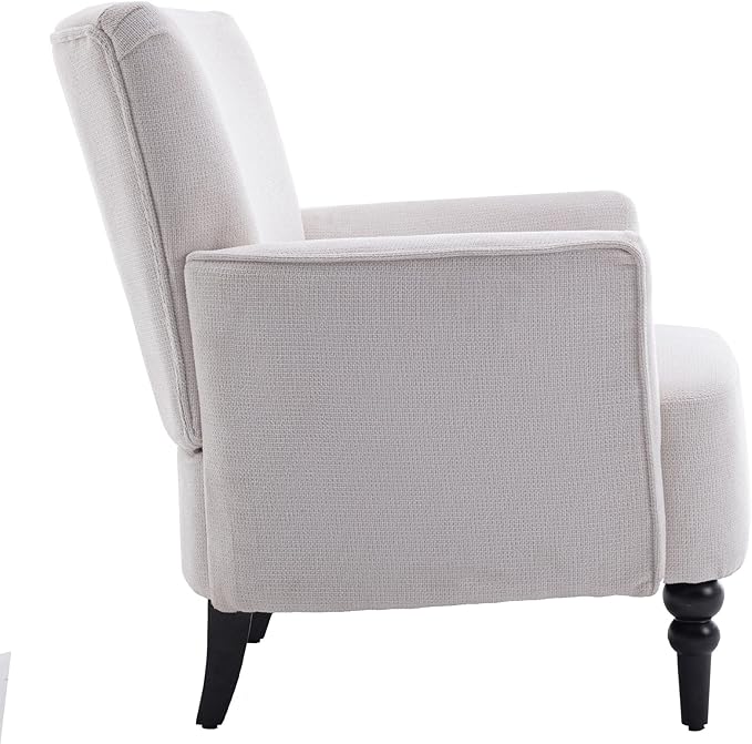 Generic Armchair Modern Accent Sofa Chair with Linen SurfaceLeisure Chair with Solide Wood feet for Living Room Bedroom StudioWhite