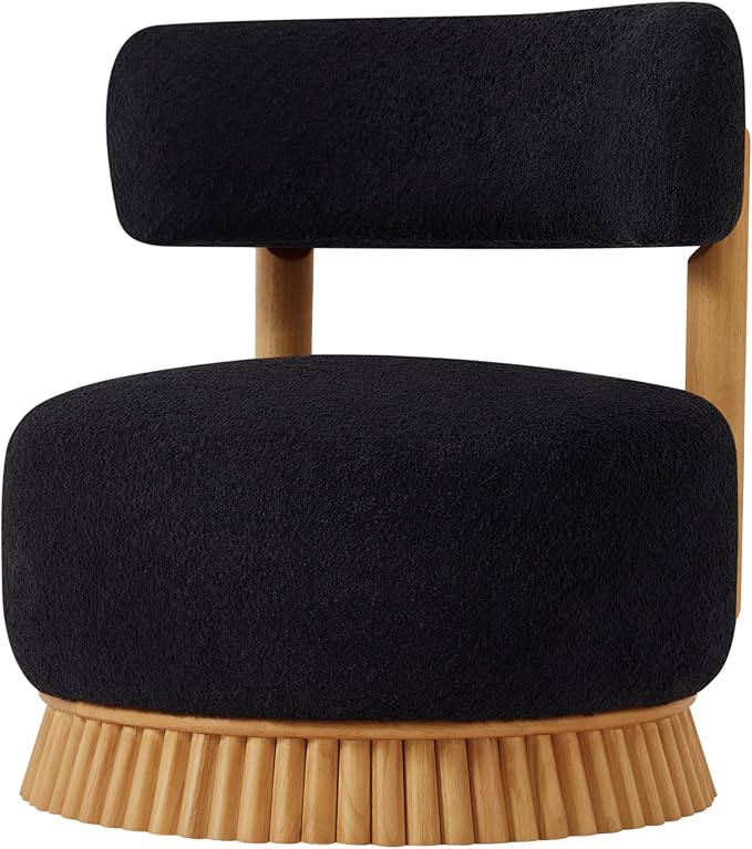 Christopher Knight Home Eloise Modern Accent Chair for Living Room Boucle Upholstered Single Lounge Sofa Chair with Wooden Frame Comfy Reading Chair for Bedroom Black+Natural