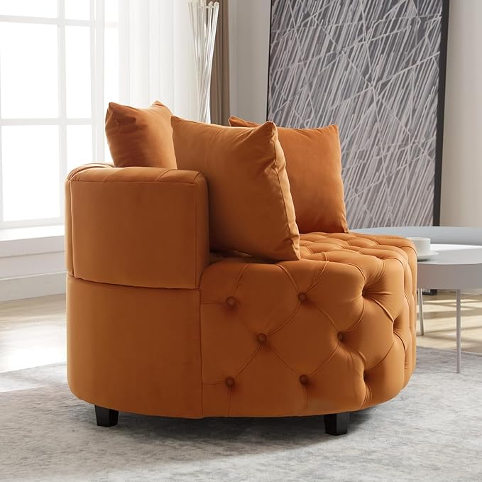 Eafurn 40.6 Wide Oversized Velvet Barrel Accent Chair Modern Round Armchair with Deep Button Tufting &amp 3 Toss Pillows Modern Lounge Chair for Living Room Bedroom Reading Nook