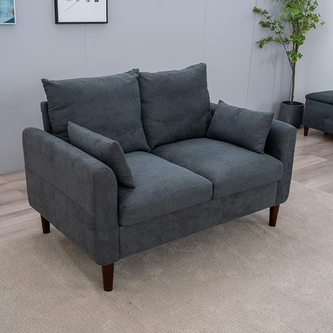 Panana 2 Seater Sofa Lounger Couch with Storage Pocket Armrests Wood Legs Cushion Back Couch Modern Design Compact Home Bedroom Loveseat (Gray Linen 2 Seater loveseat)