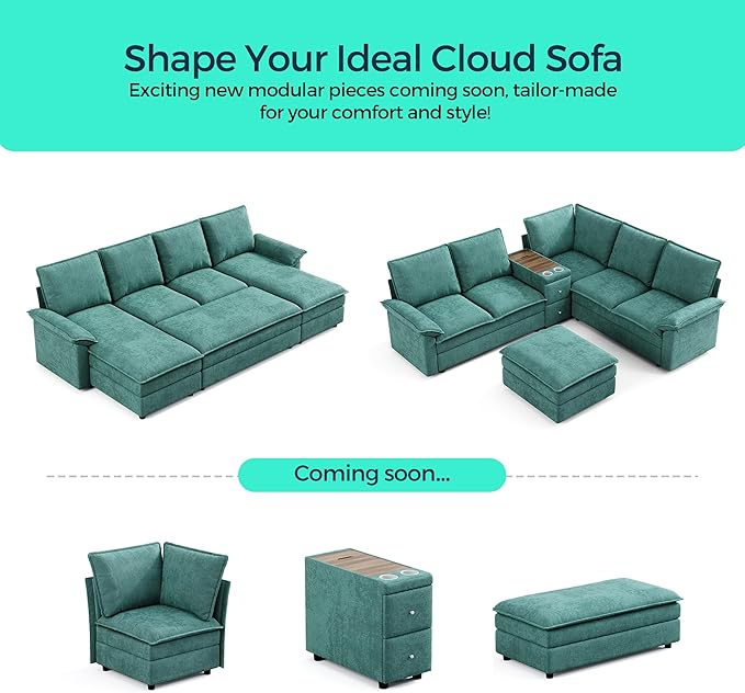 LINSY HOME Modular Sectional Couches for Living Room U-Shaped Cloud Couch Sectional Sofa with Chenille Fabric Modern 4-Seat Sofas with Double Chaise for Apartment (Green)