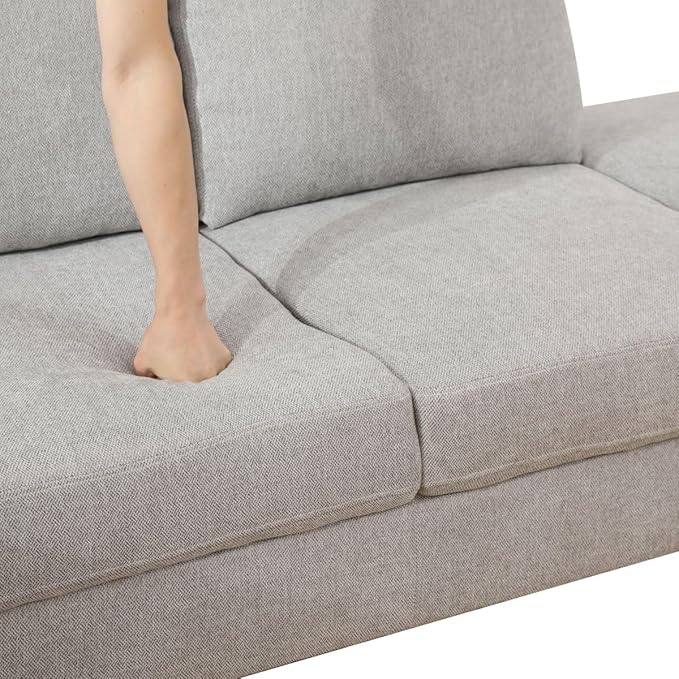 L Shape 2-Piece Home Modular Sectional Sofa Comfy Cozy Corner Sofas Small Fabric Couch with Pillow for Modern Living Room/Bedroom/Office/Apartment Grey White Lint