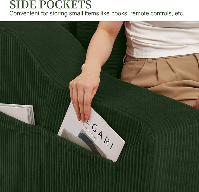 MeMoreCool Convertible Sofa Bed Pull Out Loveseat Sofa Sleeper Couch for Bedroom Living Room Lounge 2 in 1 Small Couch Bed with Pillow Foldable Love Seat Futon Corduroy Green