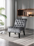 Modern Velvet Armless Accent Chair with Wooden Legs for Living Room Bedroom Office (Silver Velvet)
