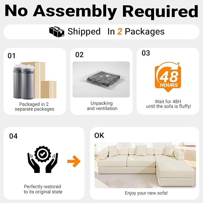 108'' Modular Sectional Sofa Bed Convertible Folding Sofa Bed with Removable Backres Boneless Cloud Couch with Deep Seat Modern Fold-Out Futon Couch Bed for Living Room No Assembly RequiredBeige