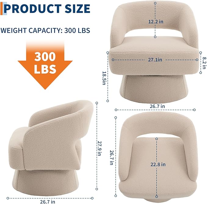 Swivel Barrel Chair - Velvet Upholstered Modern Armchair with Striped Backrest &amp Plush Padding Round Lounge Chair for Living Room Bedroom (Camel-Openwork-(1 Pcs))