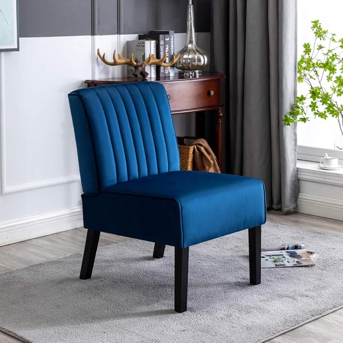 Mid Century Modern Chairs Set of 2 with Minimalist Design Elegant Velvet Upholstery and Solid Wood Legs Ideal for Living Room or Bedroom Dark Blue