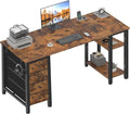 Lufeiya 63 inch Computer Desk with 4 Fabric Drawers &amp Storage Shelves Writing Work Study Desk for Home Office Bedroom Modern Simple Student PC Desks Table Rustic Brown