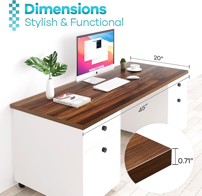 Kaboon Universal Tabletop 45x20 Solid One-Piece Melamine Table Top L-Desk Floating Desk DIY Home and Office Walnut