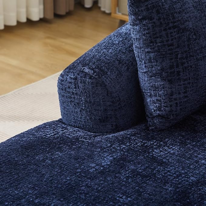Oversized Chaise Longue Chair Indoor Modern Upholstered Chenille Deep Seat Sofa Bed with Throw Pillows and Armrests Sleeper Sofa Couch for Living Room Bedroom Apartment (Blue)