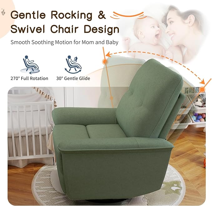 cinkehome Power Swivel Rocker Recliner Electric Glider Recliner for Nursery with USB &amp Type-C and Phone Holder Upholstered Rocking Recliner for Living Room Nursery Green