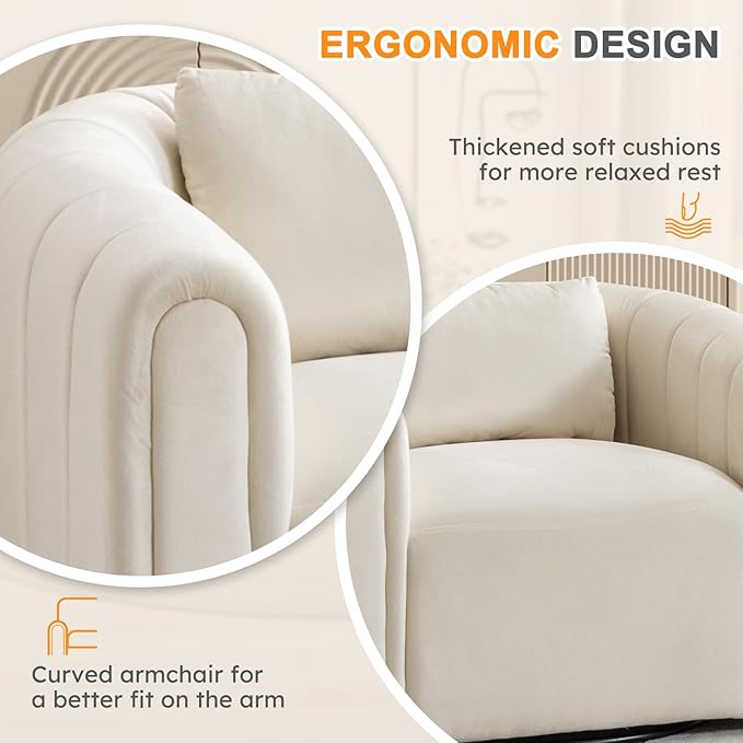 ANJ Swivel Accent ChairVelvet Barrel Chair for Living RoomComfy Modern ArmchairCompletely Assembled(Beige)